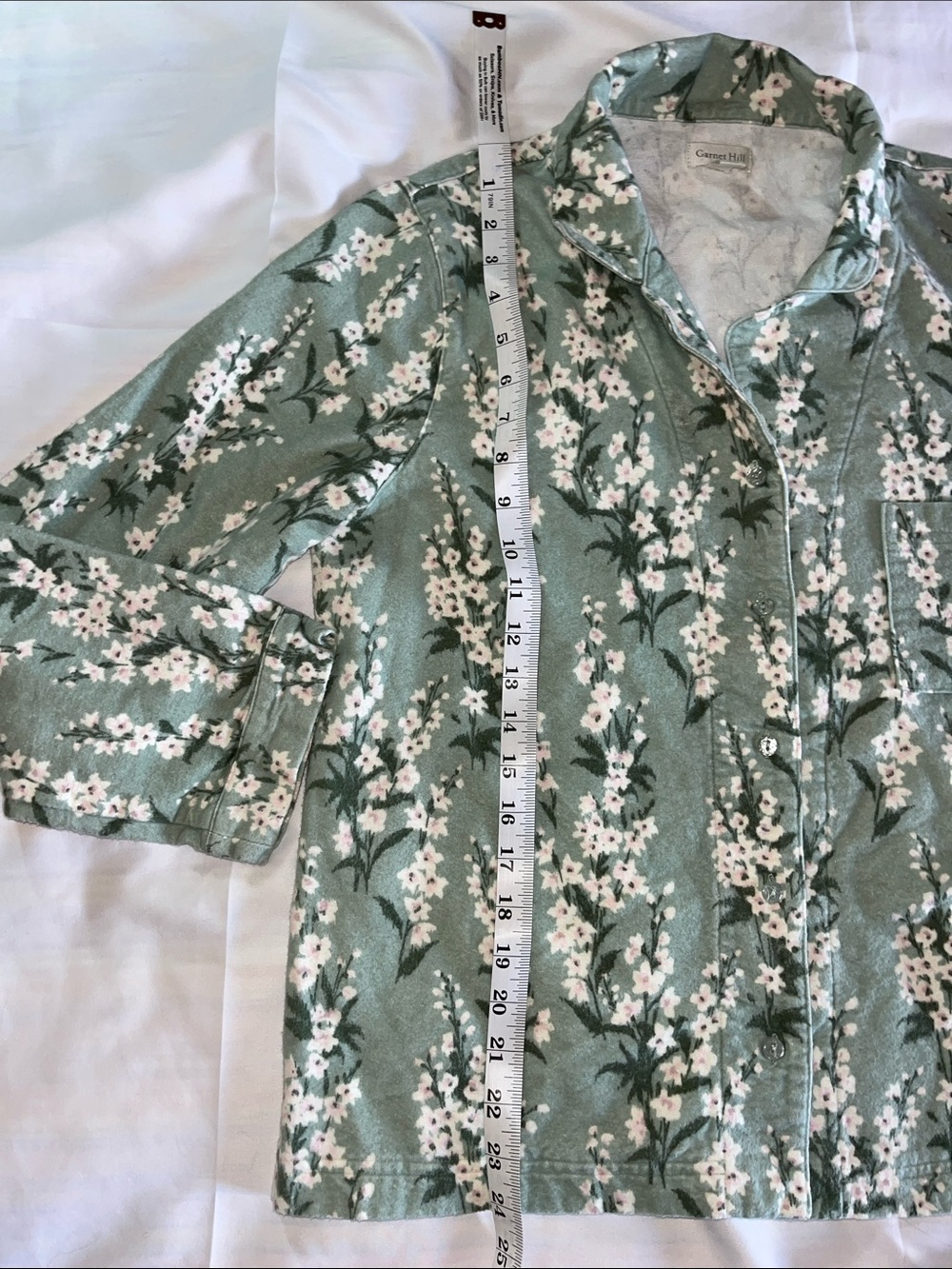 Garnett Hill 100% Organic Cotton Sage Green White Floral Flannel Pajamas Sz M - Picture 5 of 14